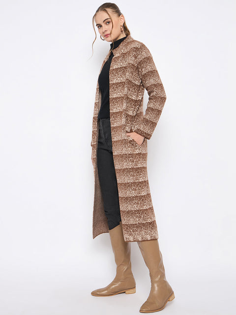 Madame Open Front Striped Multicolor Long Coat