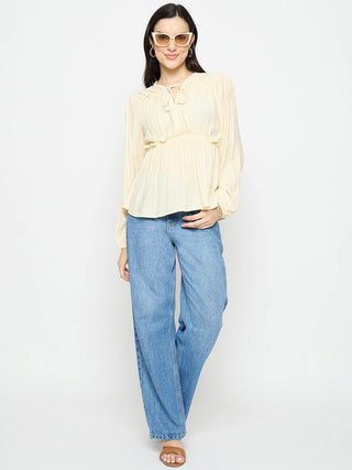 Madame Cinch Waist Off White Peplum Top