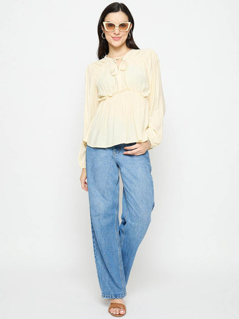 Madame Cinch Waist Off White Peplum Top