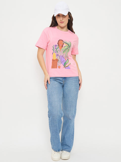 Madame Pink Graphic Print Cotton Round Neck T-Shirt
