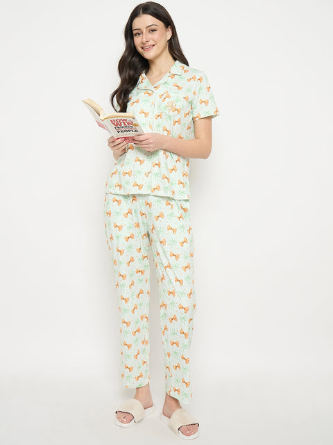 mSECRET Mint Printed Night Suit Set