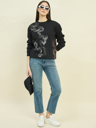 Madame Black Cotton Blend Printed Sweatshirt