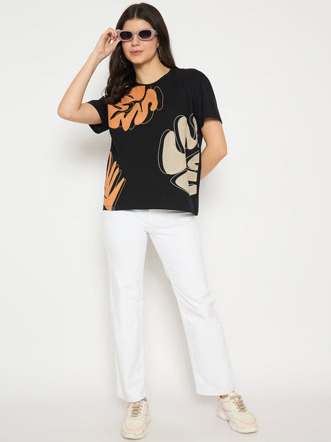 Madame Graphic Print Crew Neck Black Sinker T-shirt