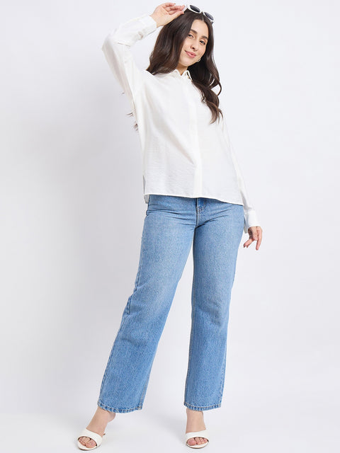 Madame White Viscose Nylon Solid Shirt