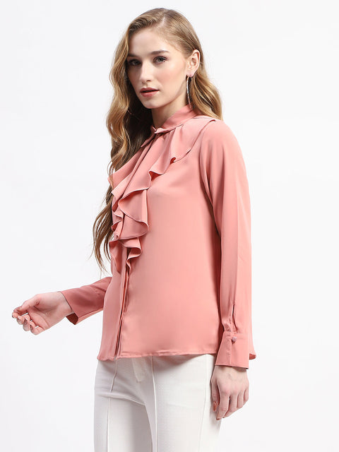 Madame Ruffle Collar Solid Blush Shirt