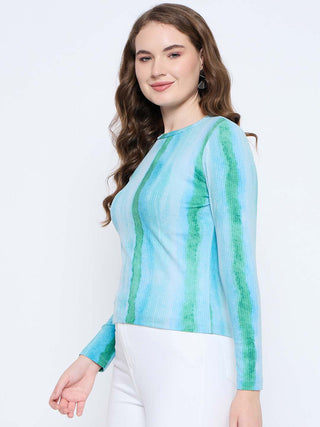 Madame Abstract Print Crew Neck Loose Fit Mint Green Top