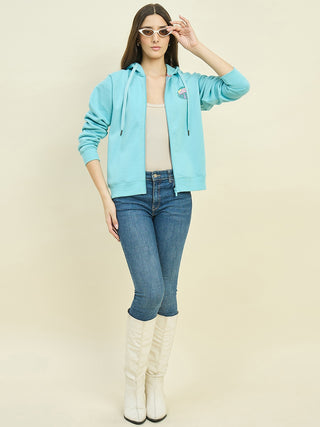 Madame Blue Cotton Blend Hooded Sweatshirt