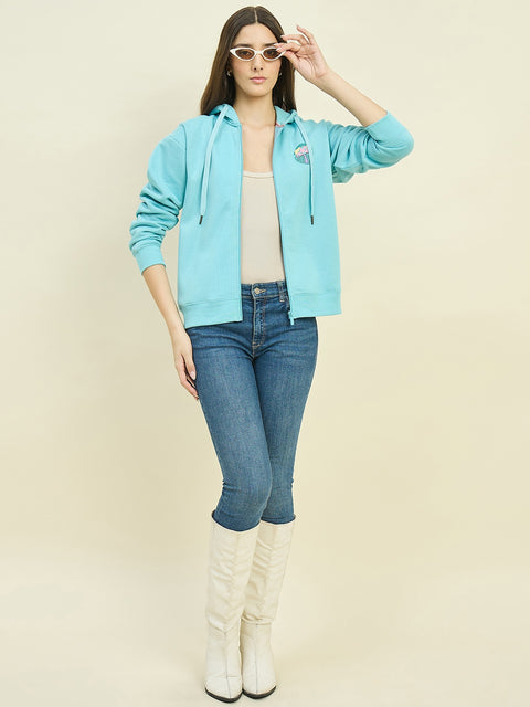 Madame Blue Cotton Blend Hooded Sweatshirt