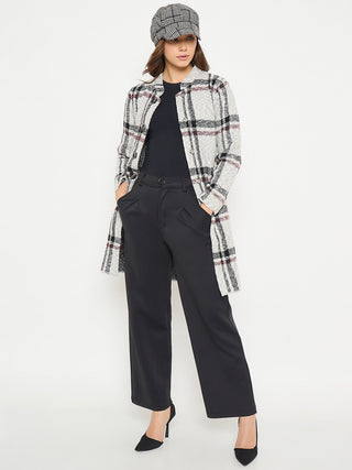 Madame Plaid Print Grey Long Cardigan