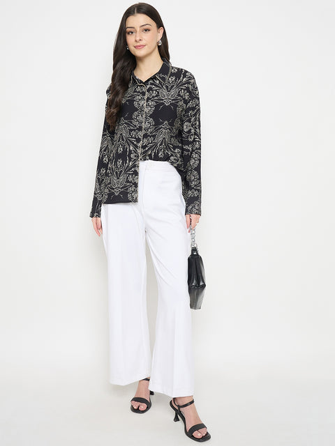 Madame Black Rayon-Nylon Printed Shirt