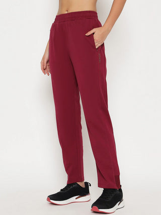 mSECRET Straight Fit Wine Red Cotton Blend Track Bottom