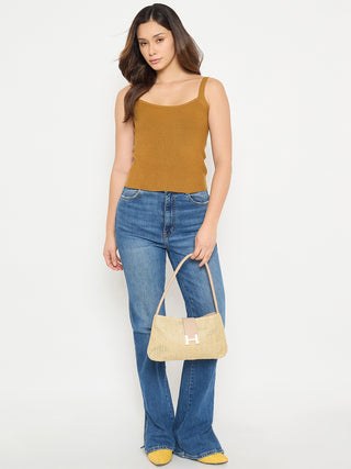 Madame Camisole Neck Mustard Knit Crop Top
