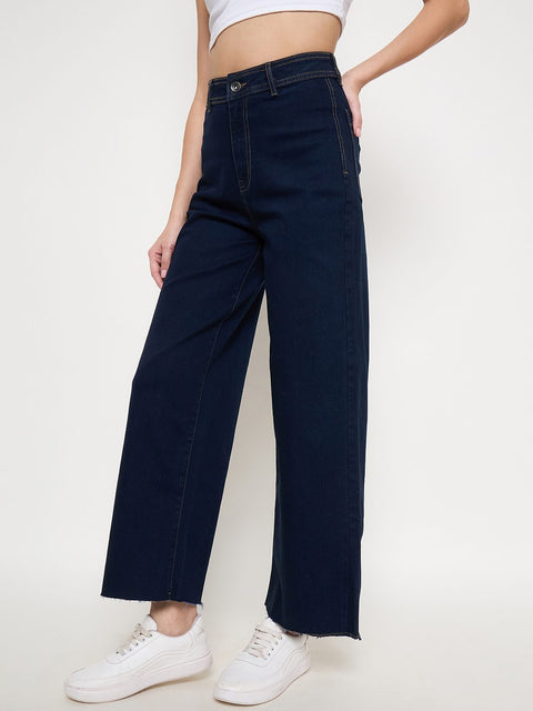 Madame Deep Blue Wide Leg Cotton Blend Denim