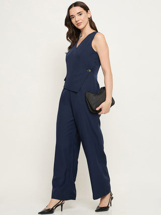 Madame Front Overlap Blue Jumpsuit