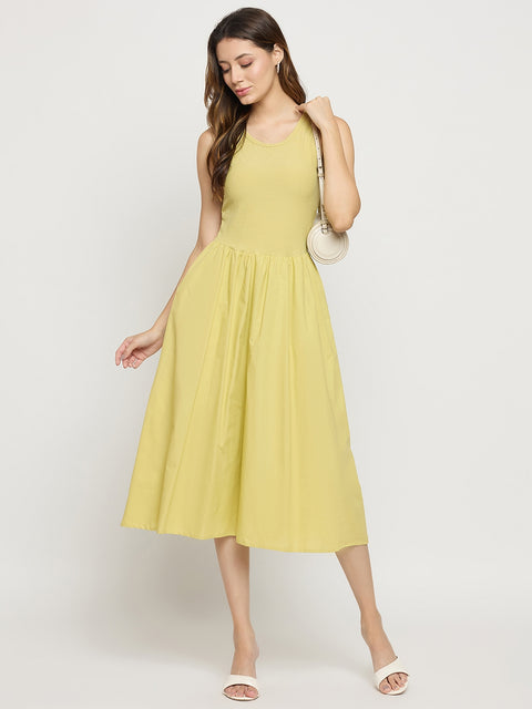 Madame Mint Cotton Sleeveless Fit and Flare Midi Dress