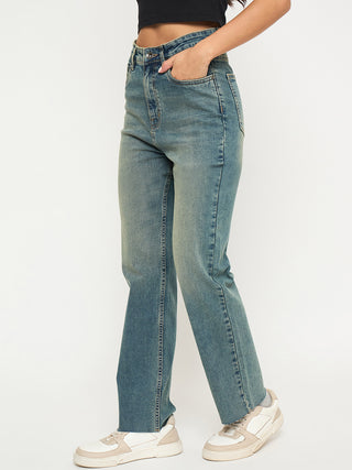 Madame Whiskered Tinted Green Cotton Blend Jeans