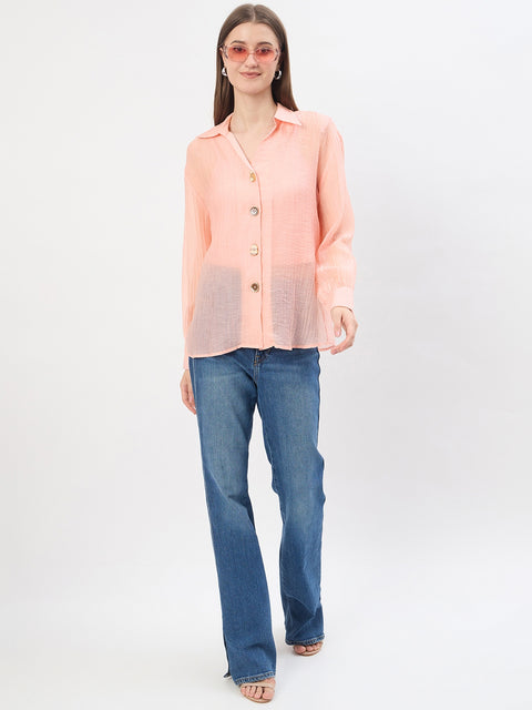 Madame Textured Powder Pink Lyocell Blend Shirt