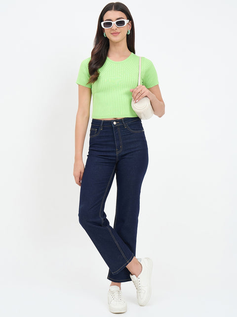 Madame Fluorescent Green Knitted Crop Top