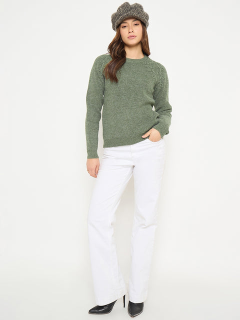 Madame Embroidered Olive Green Sweater