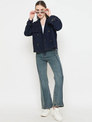 Madame Blue Denim Jacket with Faux Fur Collar and Sleeve Trim