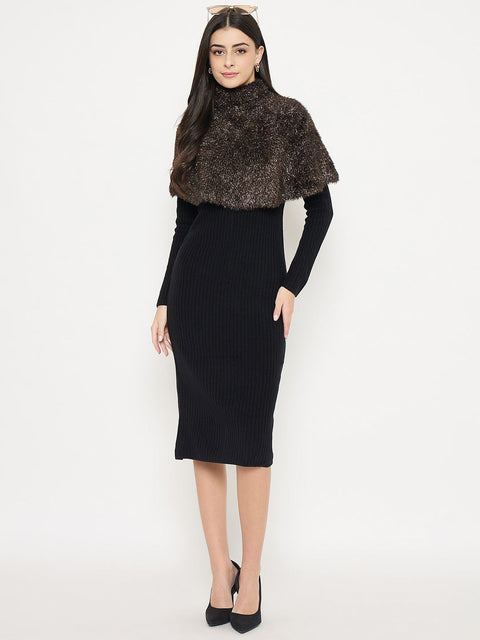 Madame Ribbed Black Sweater Dress