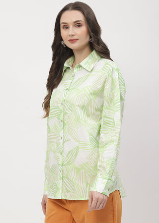 Madame Abstract Print Lime Green Regular Shirt