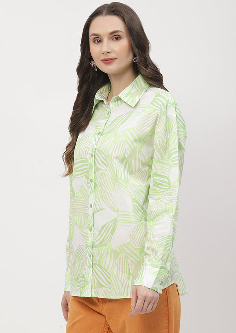 Madame Abstract Print Lime Green Regular Shirt