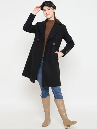 Madame Notch Lapel Neckline Long Coat with Buttons
