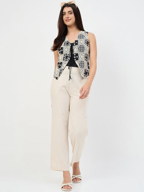 Madame Black Crochet-Detail Tie-Front Vest Top