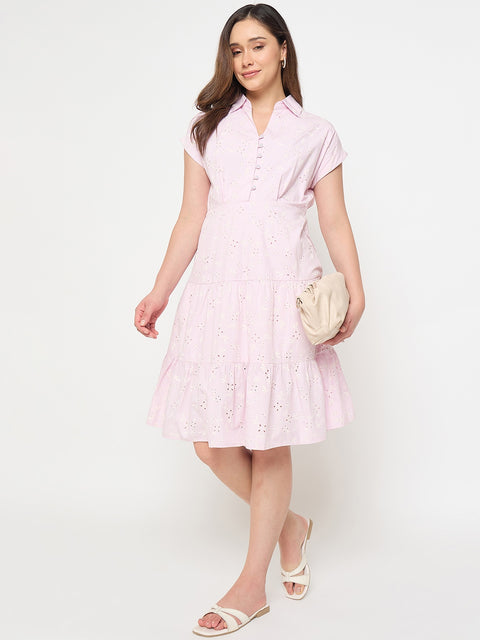 Madame Pink Printed Tiered Dress