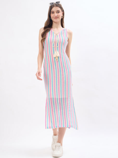 Madame Striped Beige Cotton Dress