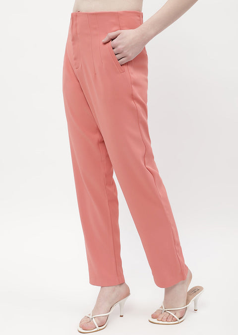 Madame Front Pleated Blush Orange Tapered Trousers