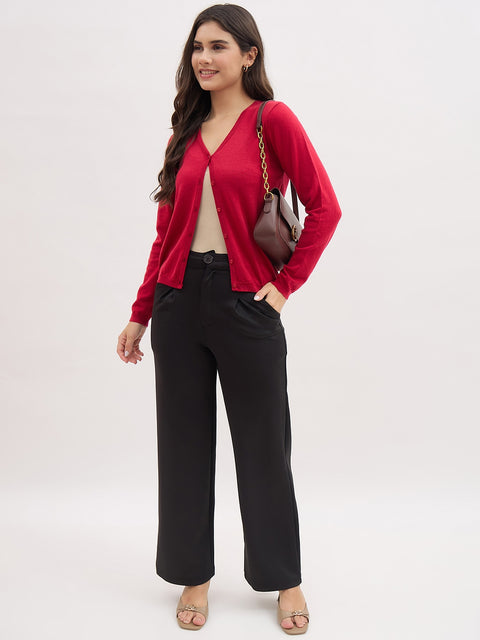 Madame V Neck Red Cardigan