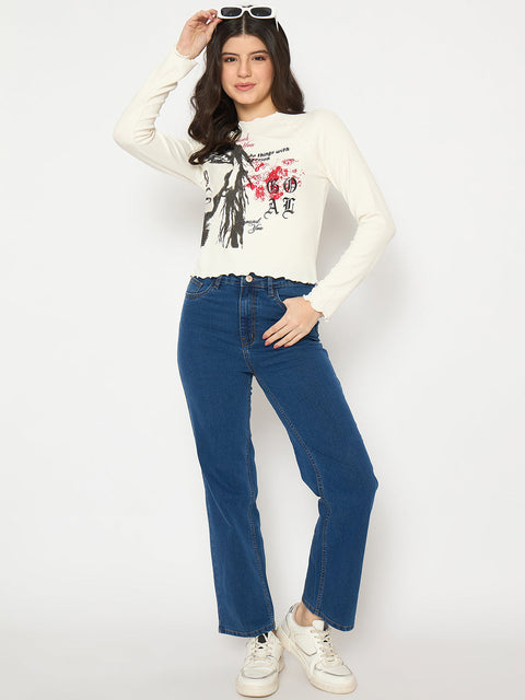 Madame Graphic Print Raglan Sleeve Off White T-shirt