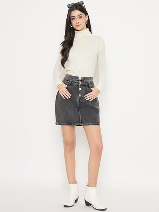 Madame Embellished Gray Wash Black Mini Skirt