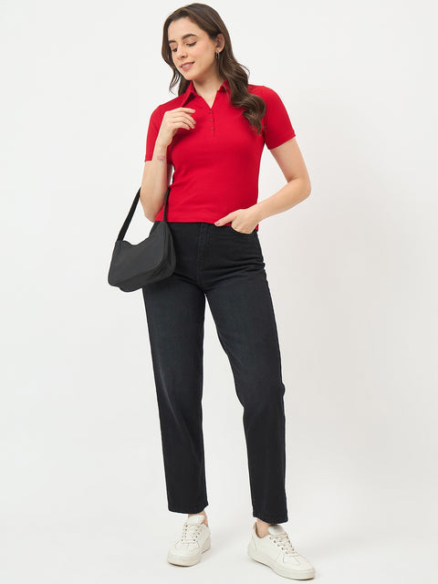 Madame Red Half-Sleeve Slim-Fit T-Shirt