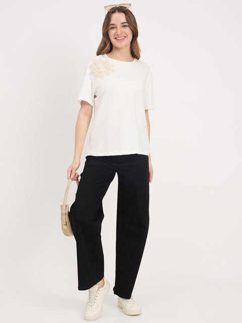 Madame Black Cotton Straight Fit Jeans