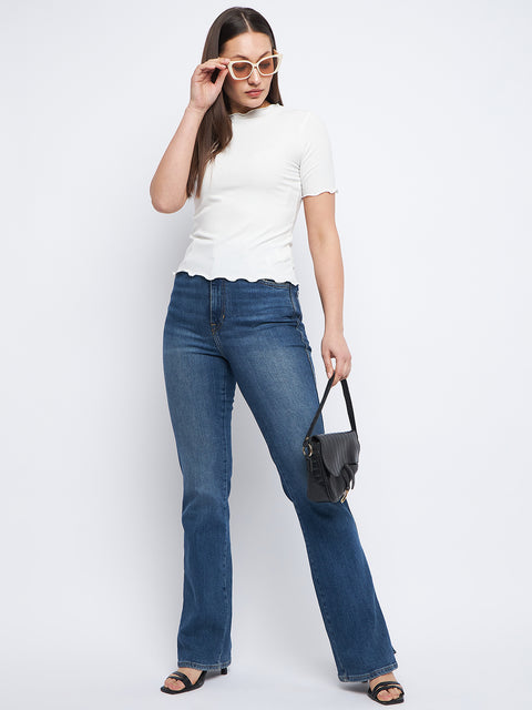 Madame Solid White Lettuce Hem Top
