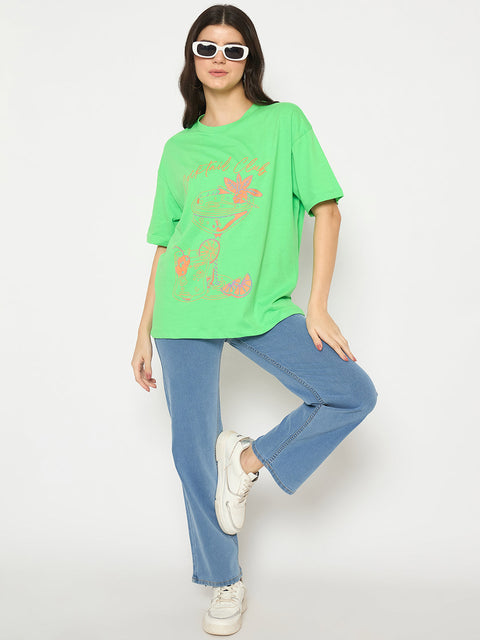 Madame Graphic Print Green Black Cotton T-shirt