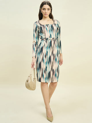 Madame Abstract Print Beige Dress