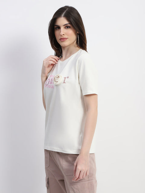 Madame Typography Print Off White Cotton T-Shirt