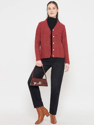 Madame Red V-Neck Cardigan with Buttons