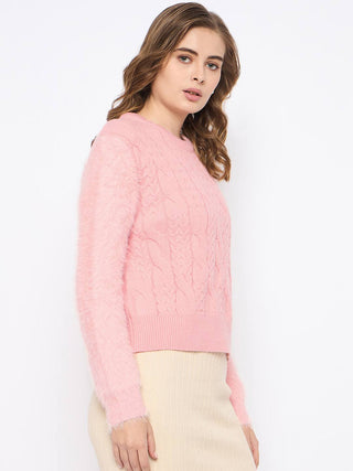 Madame Cable Knit Solid Peach Sweater