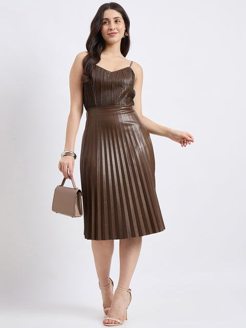 Madame Pleated Brown Dress