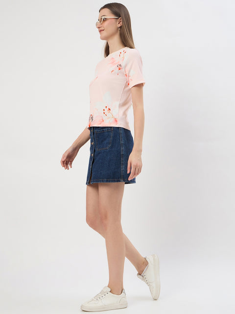Madame Printed Peach T-Shirt