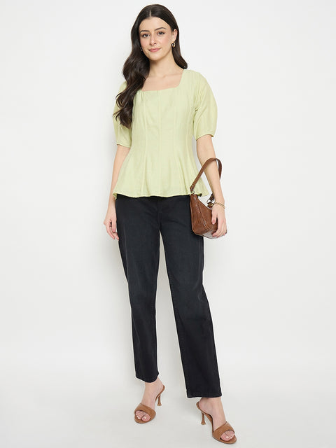 Madame Green Square neck Rayon Blend  Top