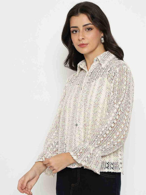 Madame Semi Sheer Cotton Blend Off-White Shirt