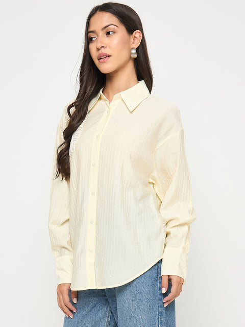 Madame Botanical Embroidery Off White Rayon Blend Shirt