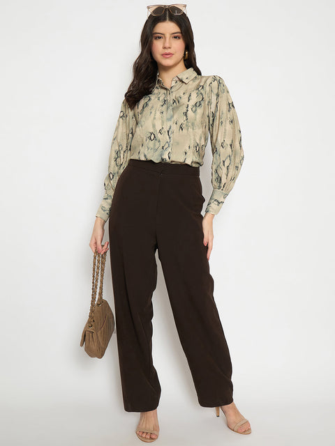 Madame All Over Printed Nylon Blend Grey Shirt