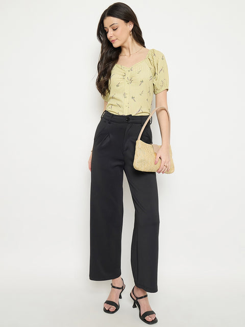 Madame Women’s Yellow Ruched Puff Sleeve Top